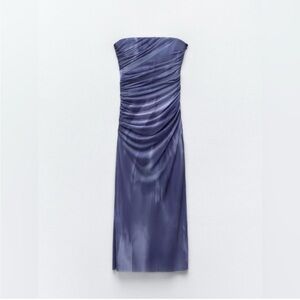 Zara Strapless Ruched Evening Dress in Slate Blue